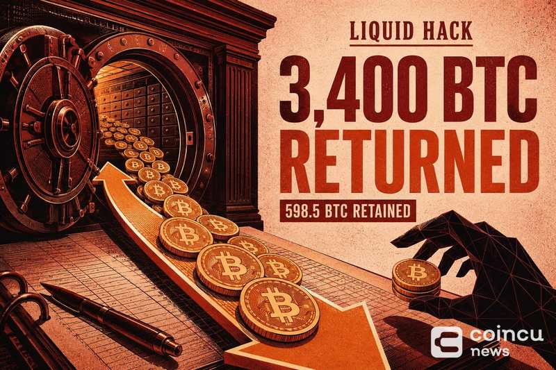 Liquid 黑客归还 3,400 BTC,保留约 598.5 BTC配图